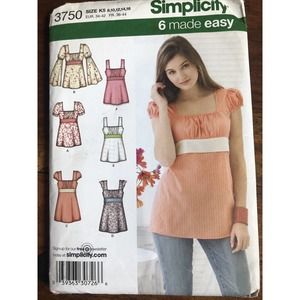 Simplicity 3750 Sz K5 8-16 Misses Boho or Top with Sleeve Variations